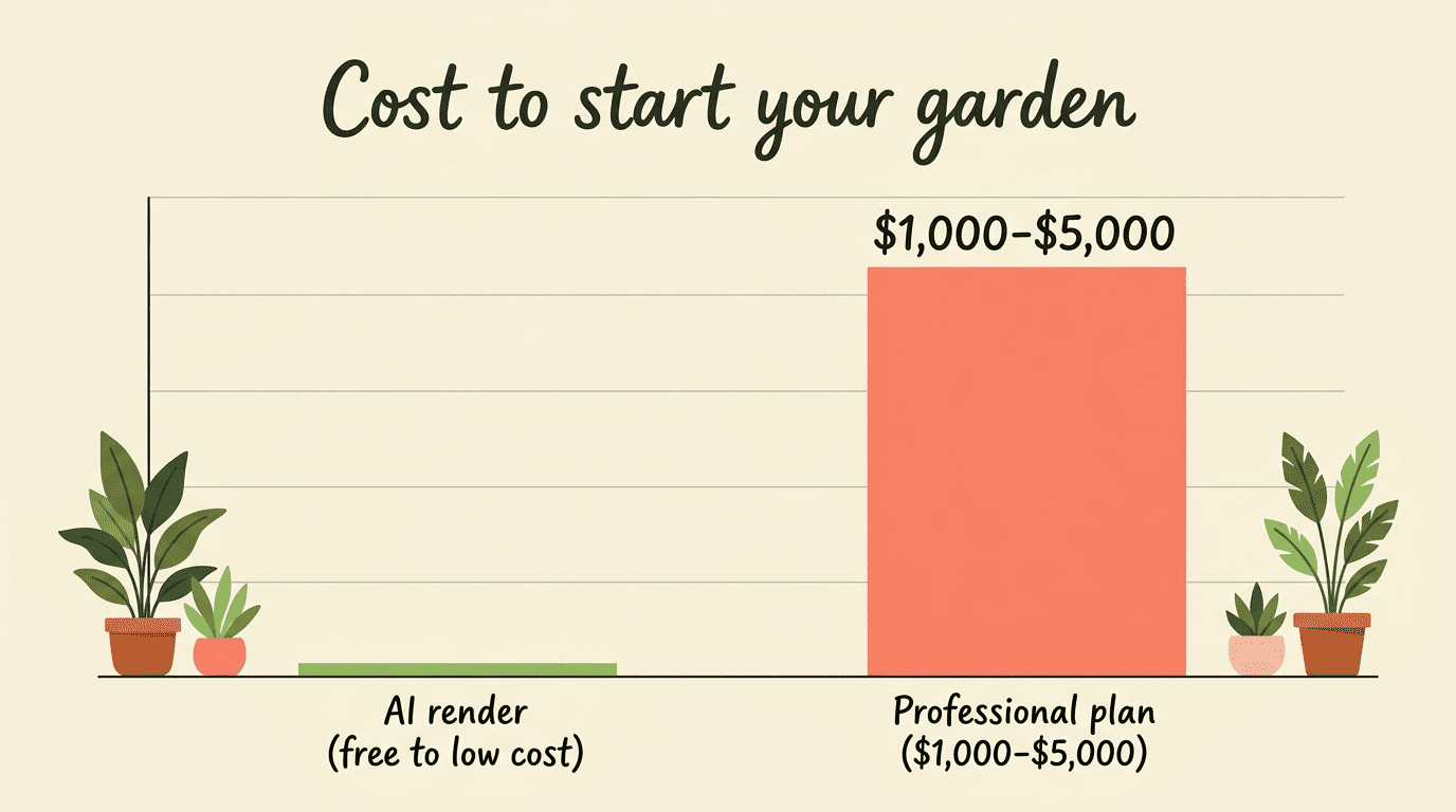Bar chart comparing the cost of an AI render versus a professional landscape plan